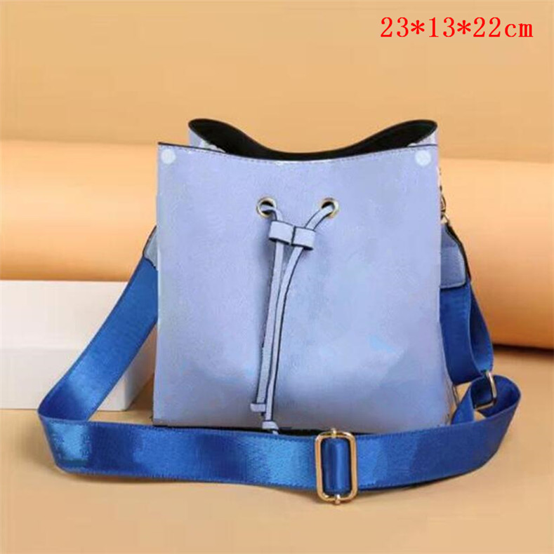 

classic genuine leather bucket bag women famous designer Drawstring handbags flower printing crossbody purse Lady Messenger Handbag