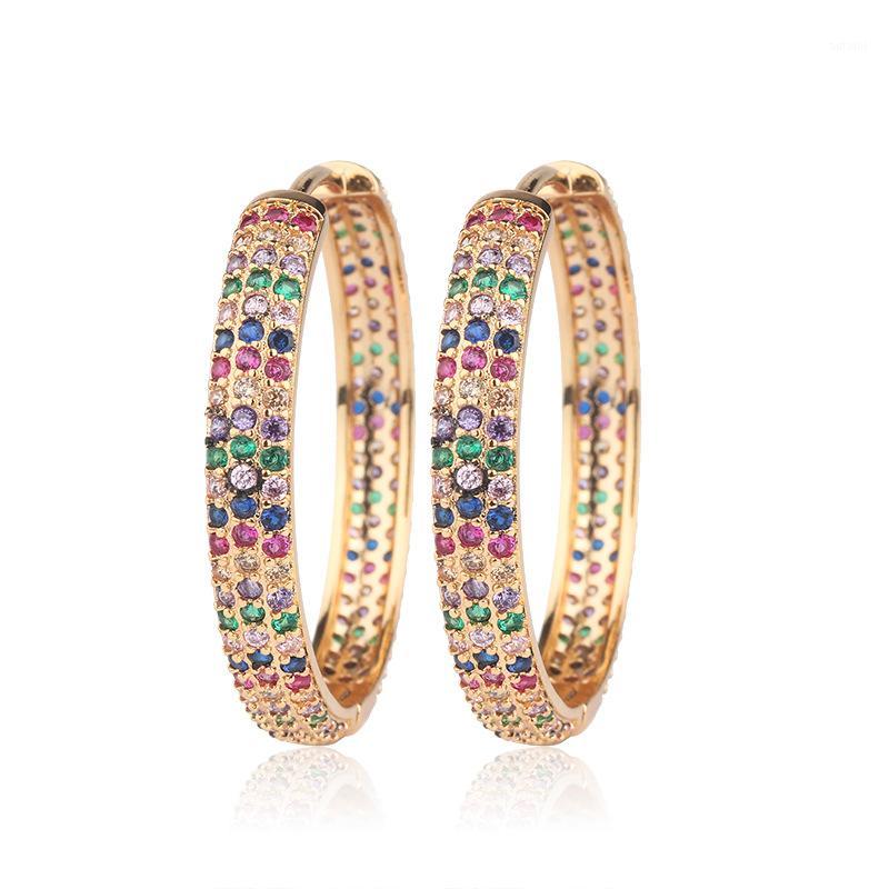 

Colorful Big Circle Hoop Earrings Full Paved Cubic Zirconia Gold Color charm Rainbow Punk Round Earrings Women Brincos1