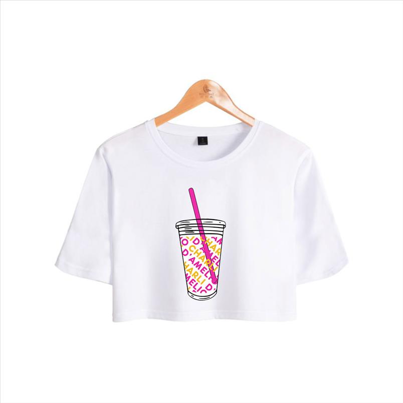 

new ice coffee splatter crop t shrit charli damelio t shirt girl charli damelio merch o neck crop short, White