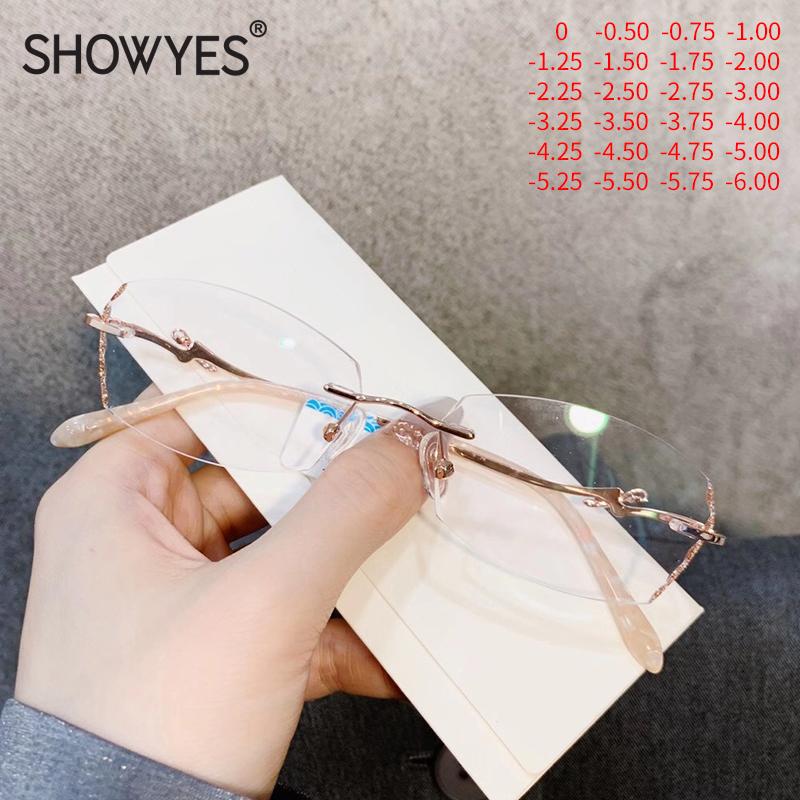 

Anti Blue Light Glasses Women Rimless Eyeglasses Computer Prescription Eyewear High Clear Pink Rhinestone Elegant Lady Eyewear