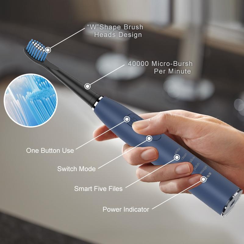 

SEAGO Smart Rechargeable Electric Toothbrush Sonic Whitening Healthy with 4 Brush Heads & 1 Interdental brush Best Gift