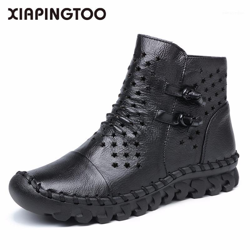 

Women Ankle Cow Leather Boots Round Toes Genuine Leather Shoes For Women Summer Cool Black Gray Buckle Hollow Summer Boots 181