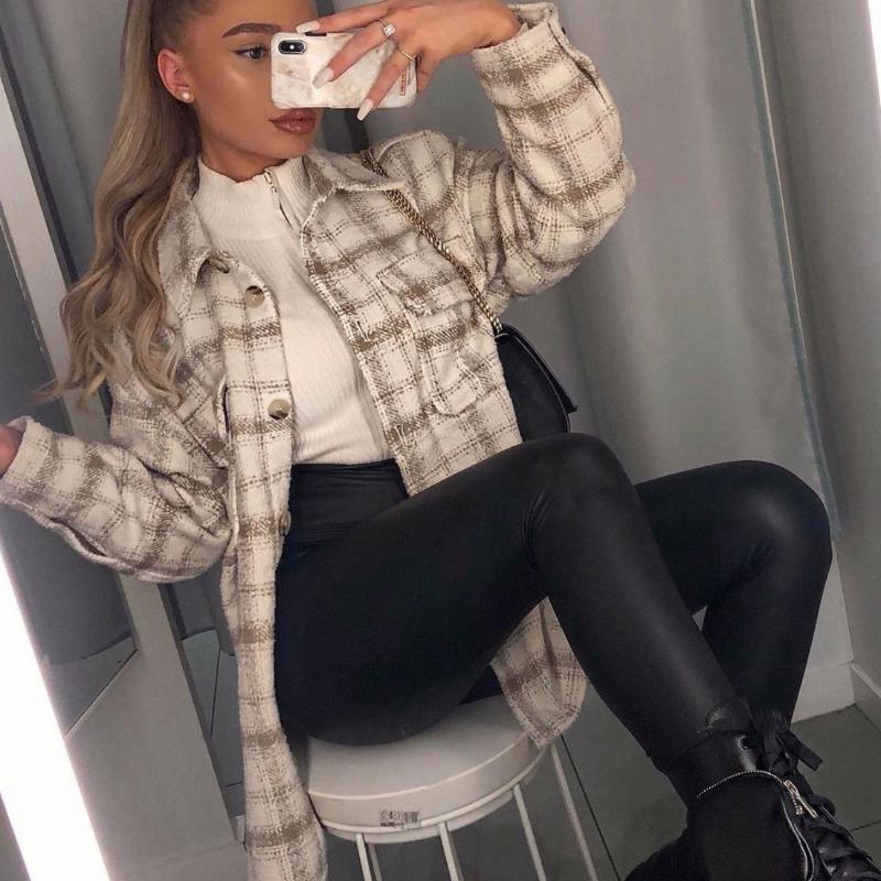 

Women Elegant Woolen Plaid Jackets 2020 Autumn Winter Fashion Ladies Warm Coats Casual Female Chic Tops Outwear, As picture