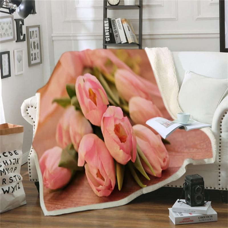 

Spring Tulip Blanket and Throws Flowers Custom Blanket Sherpa on The Bed Plush for Kid Adult