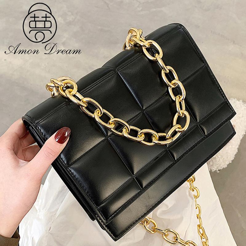 

Simple Lattice PU Leather Shoulder Bags For Women 2021 New Luxury Handbags Women Bags Designer Fashion Chain Lady Crossbody Bag, Black