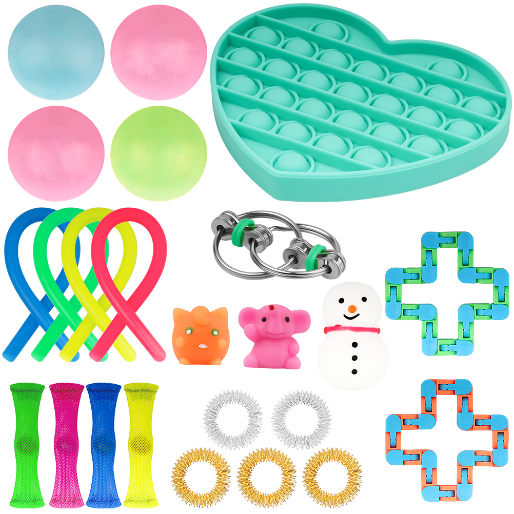 

24pcs Fidget Sensory Toy Set Stress Relief Toys Autism Anxiety Relief Stress Pop Bubble Fidget Toys For Kids Adults Sport tools J0115