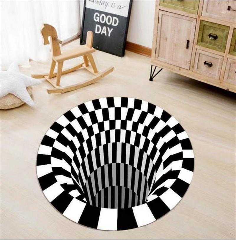 

3D Home Carpet Black White Stereo Vision Mat Living Room Doormat Table Three-dimensional Sofa Illusion Mat Home Decoration1, 50x50