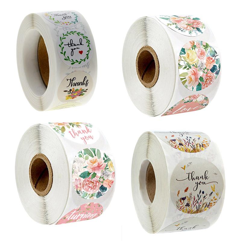 

500pcs/roll Thank You Stickers Handmade Sticker Circle Stationery thank you for your order Gift Seal Labels Flower Pink Paper