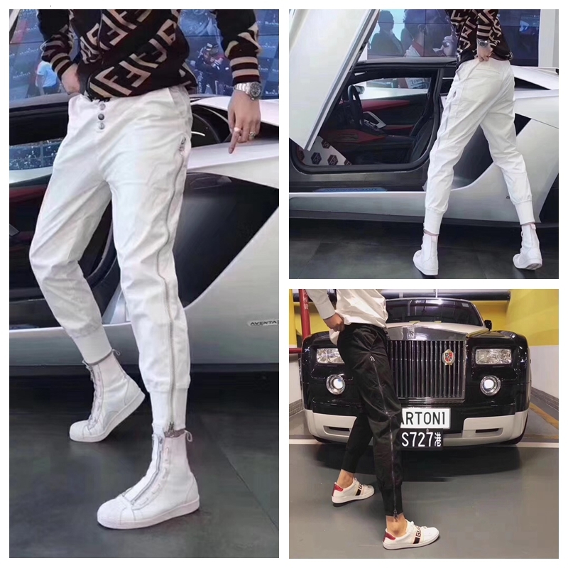 

2021 New Summer Pants Metal Male Version Slimming Thin Personality Leggings Casual Pants. Q0IQ, White