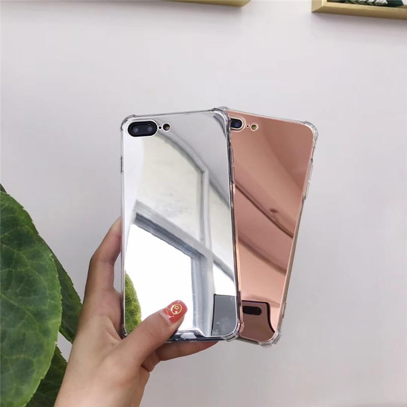 

Mirror Phone Case Cute TPU Shockproof Cover For iPhone 12 11 Pro Max XR XS X Max 7 8 6S For Samsung S10 S20 Note 20, Rose gold