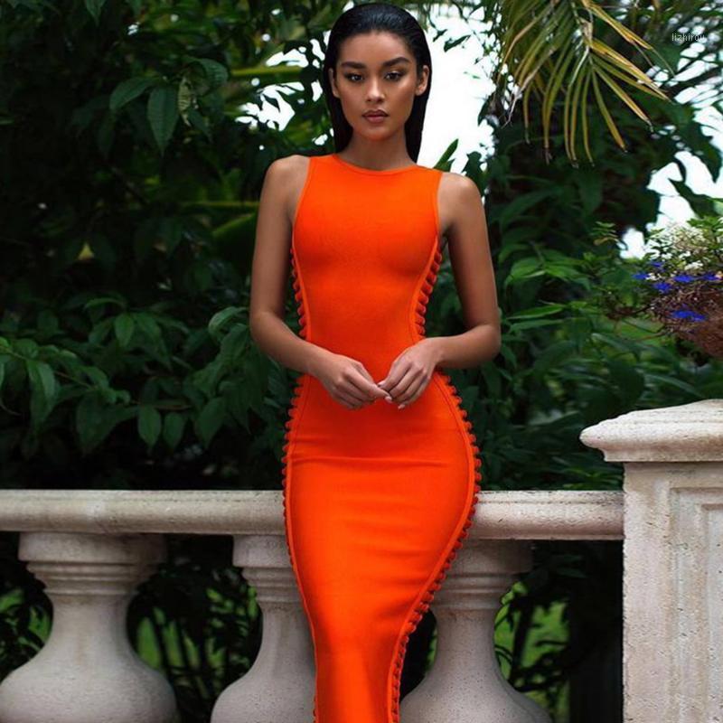 

2020 New Women'S Summer Midi Bandage Dress Rayon Side Hollow Sleeveless Bodycon Vestidos Sexy Club Celebrity Party Dress1, Black