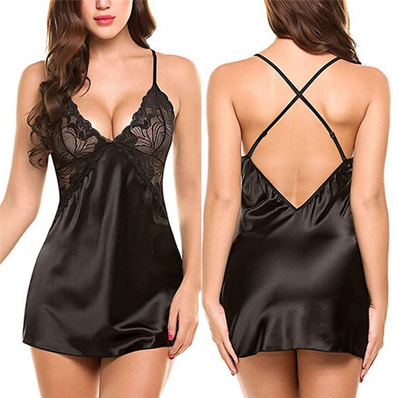

Women' nightdress 2020 Hot women sexy lace sling lingerie nightwear robe babydoll attractive sexy sleepwear charming -2XL, Black