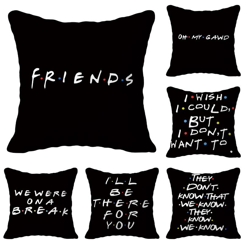 

American TV Series Friends Lines Black Cushion Cover Polyester Microfiber Throw Pillow Case Livingroom Decorative Pillows Cover, 19328013m-6