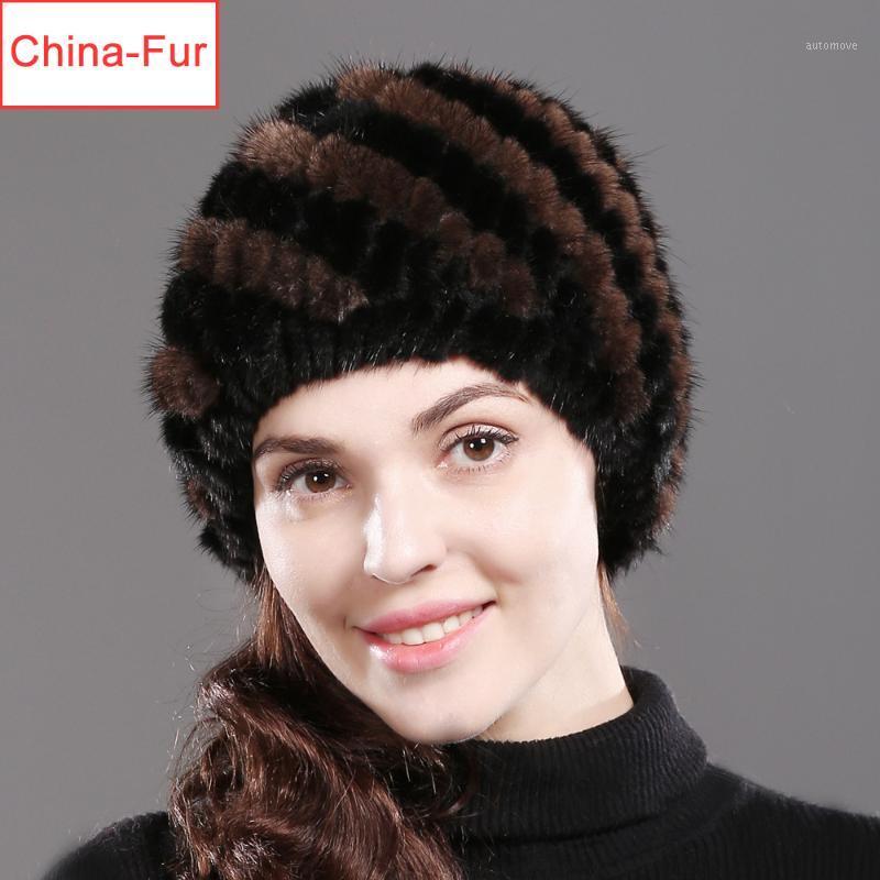 

2020 Russia Style Winter Women Genuine Real Hat Real Caps Warm Soft Knitted Cotton Lining Cap1, Black