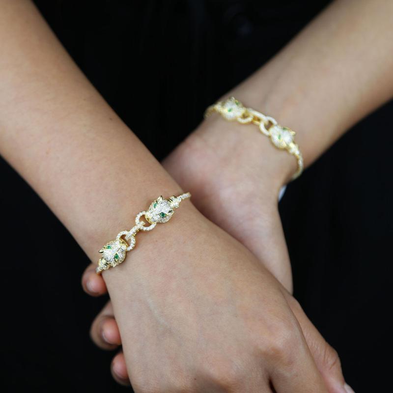 

2021 High quality gold color tennis chain adjustable bracelet for women charm Jaguar leopard micro pave cz fashion jewelry gift