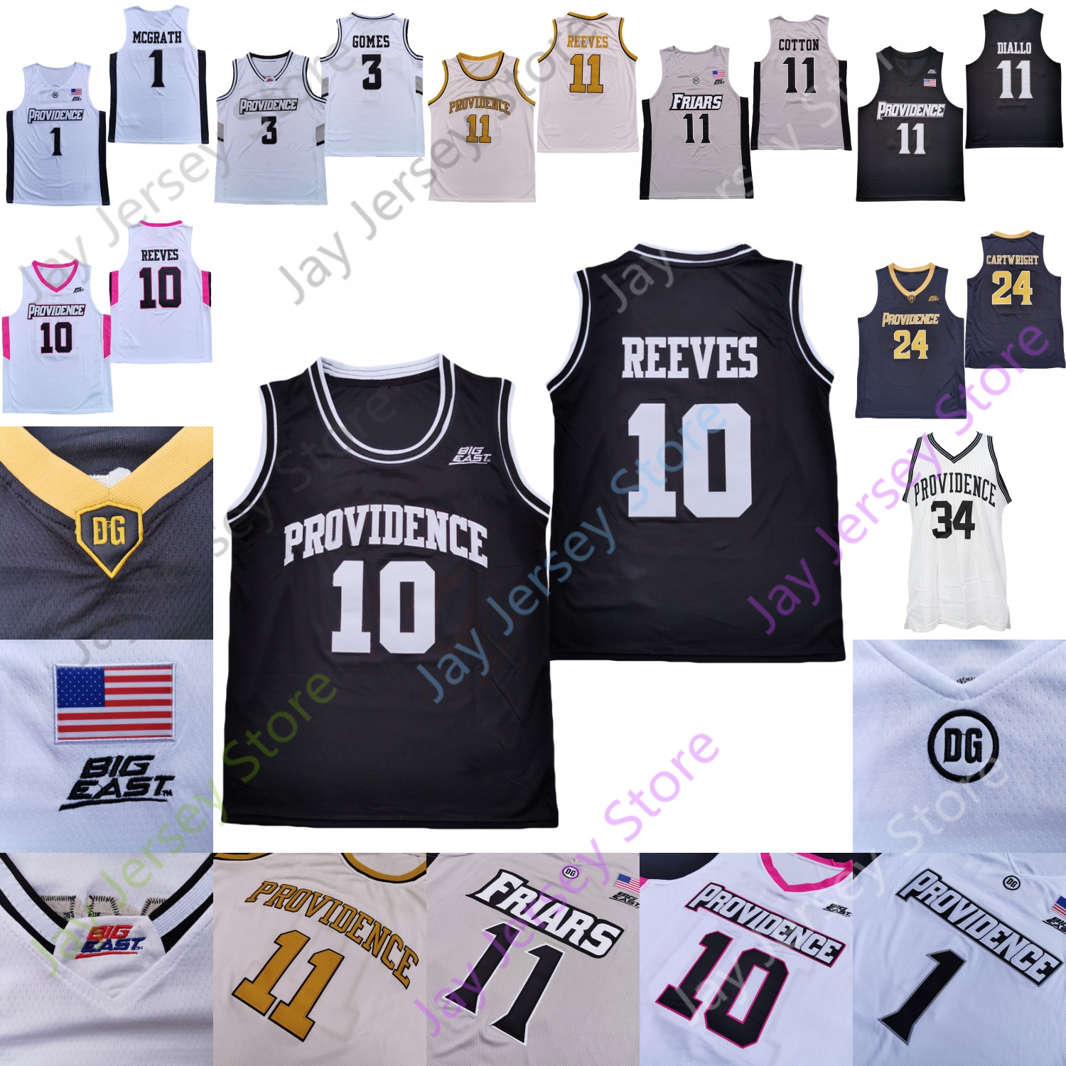 

2021 Providence Friars Basketball Jersey NCAA College Diallo David Duke Maliek White Pipkins Emmitt Holt Nate Watson Reeves Kalif Young, Black i
