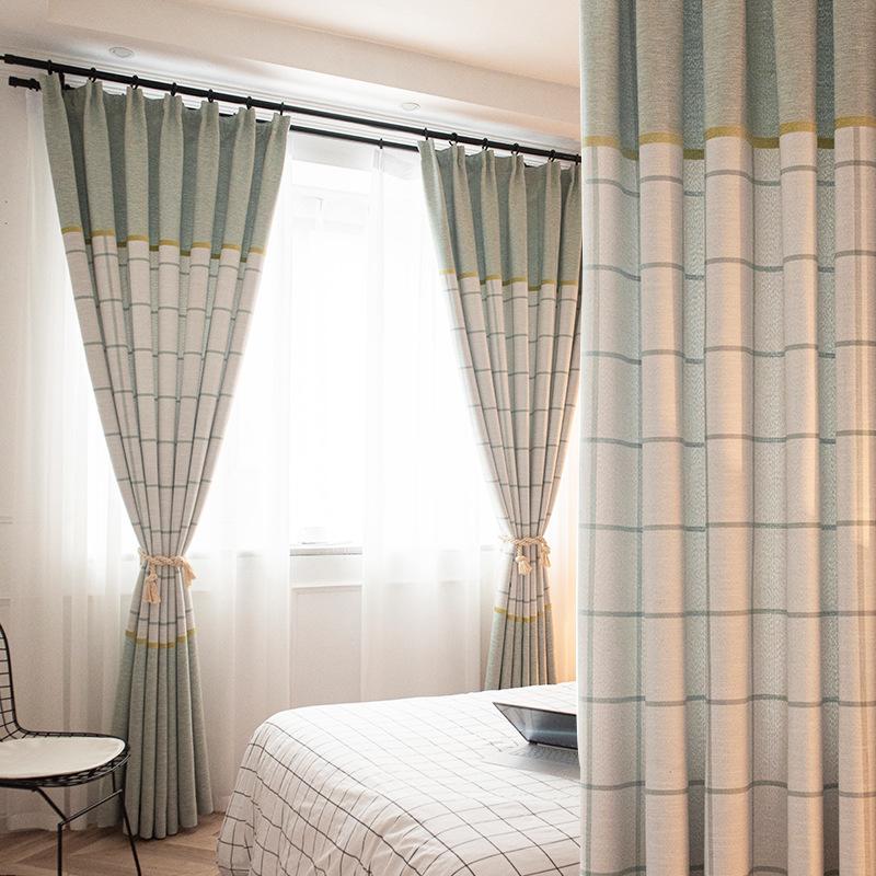 

Modern Concise Small and Fresh Stitching Jacquard Shading Curtains for Living Dining Room Bedroom, Tulle
