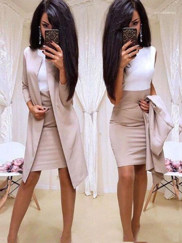 

Office Lady Formal Dress 2019 New Suits Business Wear Women Long Blazer Jacket Sheath Dress 2 Piece Women' Sets11, As pictures