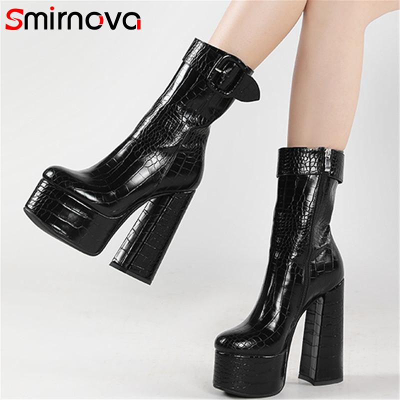 

Smirnova 2021 Big Size 34-42 Ankle Boots For Women Buckle Zip High Heel Platform Boots Autumn Sexy Party Prom Shoes Ladies, Brown