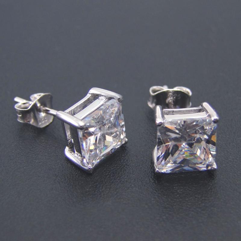 

Best Selling 100% 925 Sterling Sliver Stud Earrings Women Jewelry 7.6x7.6 mm Square Shape Earrings Cubic Zirconia Silver Earring