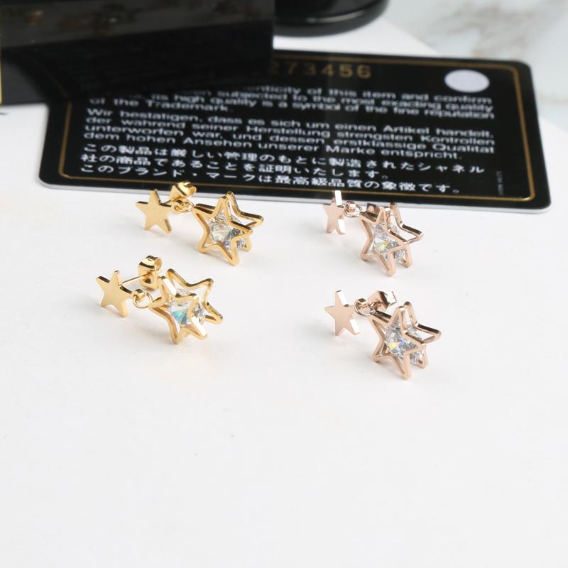 

Stud YUN RUO Yellow Rose Gold Color Lovely Star Zirconia CZ Earring For Woman Girl 316 L Stainless Steel Fashion Jewelry