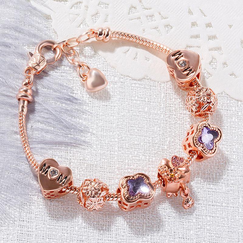 

Clover purple beaded bracelet female hollow flower with crystal zircon charm bracelet February 14 Valentine's Day gift