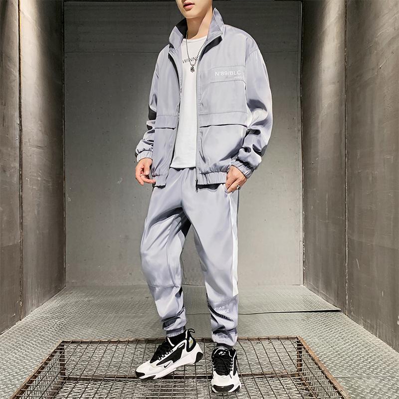 

2020 Men's Loose Tracksuit Men Two Piece Clothing Sets Casual Jacket Pants 2PCS Track Suit Sportswear Sweatsuits, Black