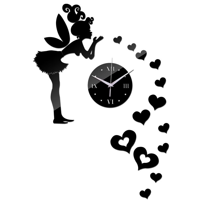 

New design diy mirror acrylic material wall sticker diy wall watches hearts decor special quartz clocks for bedroom