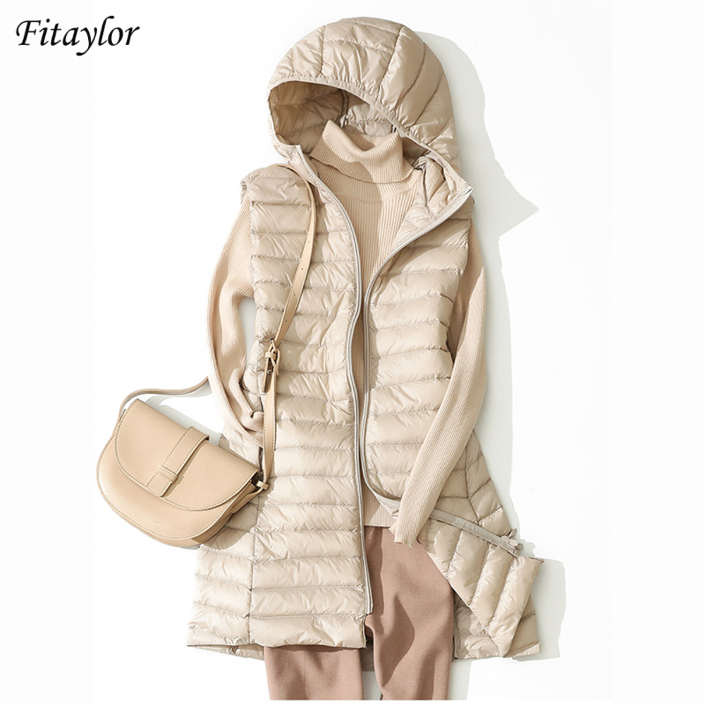 

Fitaylor Winter Ultra Light White Duck Coat Women 4XL Plus Size Down Jacket Medium Long Vest Female Casual Zipper Outerwear, Black