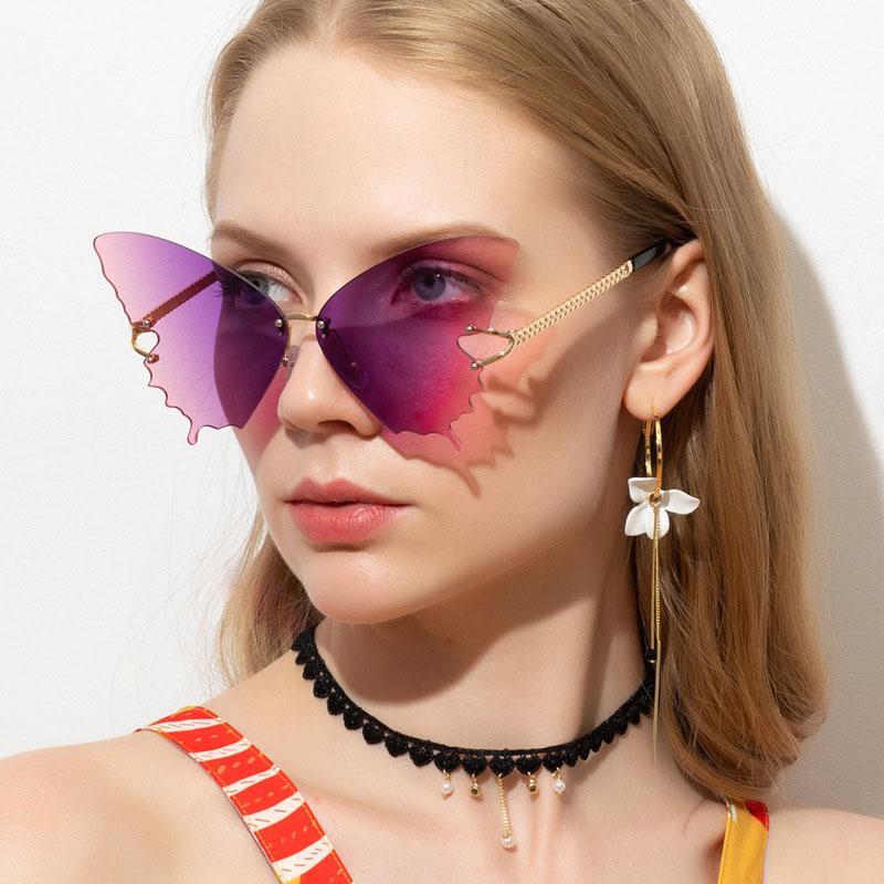 

Sunglasses 2021 Fashion Butterfly Women Design Rimless Cat Eye Sun Glasses Trending Wave Eyewear Streetwear Gla1