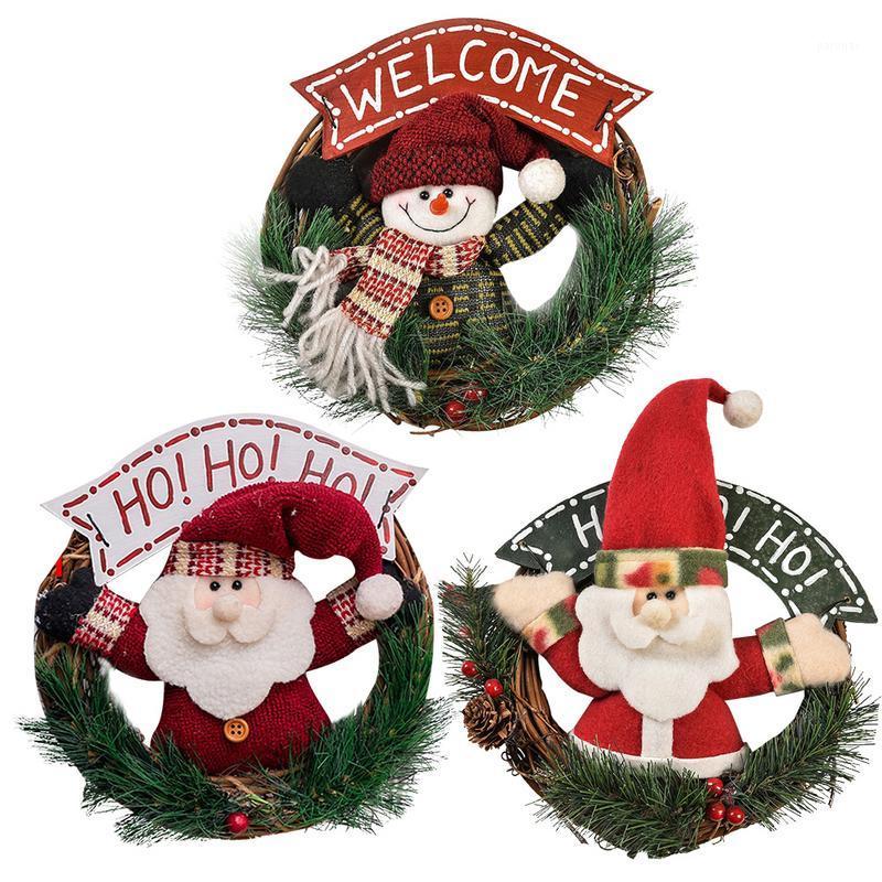 

Christmas Simulation Rattan Doll Wreath Exquisite Snowman Santa Claus Wreath Hanging Ornament Xmas Home Door Wall Party Decor1