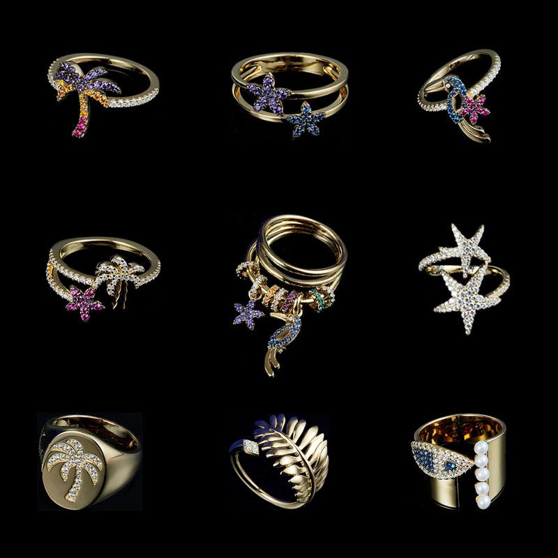 

Top Quality Fashion 18k Gold Plated Pave Fancy Zircon Tree Bird Star Series Silver Ring Fine Finger Knuckle Circle For Women