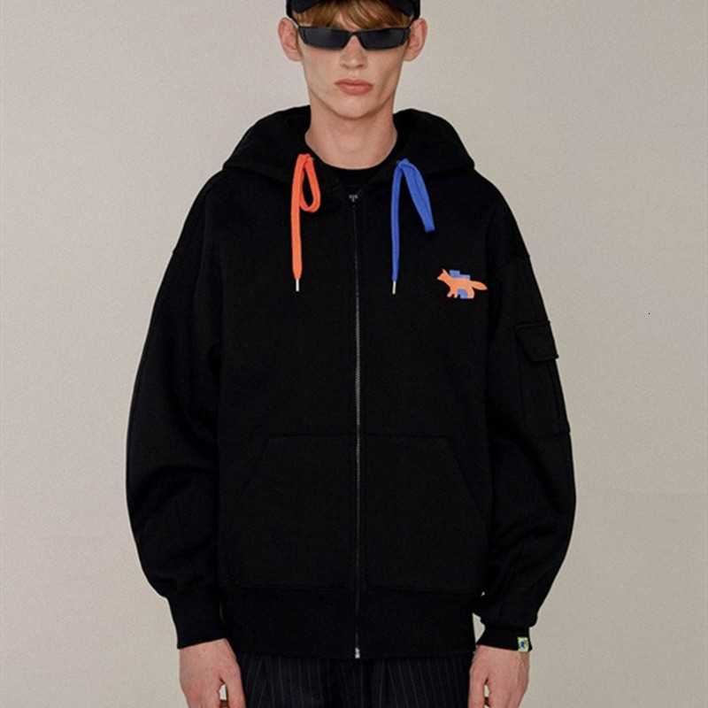 

2021 New Fox Patch Embroidery Hoodie 1:1 High Quality Cardigan Pocket on Sleeve Zipper Ader Error Maison Kitsune Pullover 6g4p