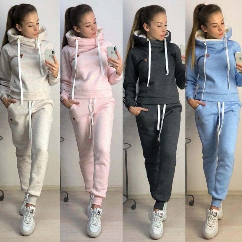 

2020 Autumn Women Tracksuits 2pcs Sports Suits Plus Velvet Hoodies Sweatshirt Pants Running Set Fleece Warm Thicken Gym Clothing1, Style1-blue