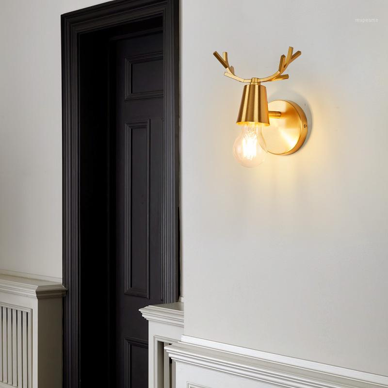 

All copper antler wall lamp modern minimalist living room bedroom bedside lamp bathroom mirror front aisle corridor1