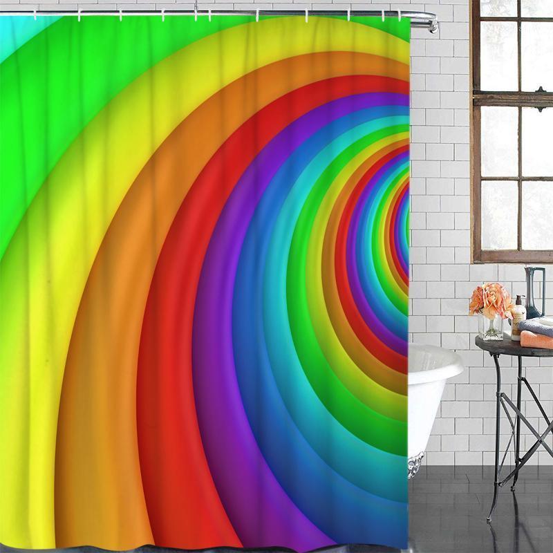 

Polyester Curtain Rainbow Curved Color Bathroom Shower Curtains Bathroom Item Waterproof Shower Curtain &12 Hook1