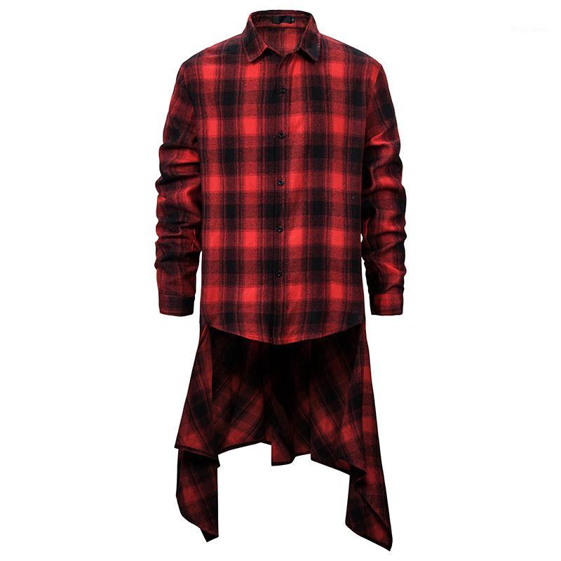 

Mens Extra Long Plaid Shirts 2020 Fashion Swallowtail Irregular Hem Shirt Men Hip Hop Streetwear Shirt Male Camisa Masculina XXL1, White