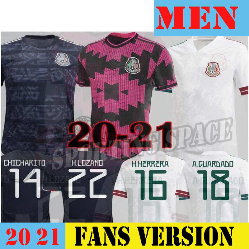 

20 2021 Mexico home soccer jerseys Gold Cup Black CHICHARITO LOZANO MARQUEZ DOS SANTOS national MEN KIDS Pink football shirt camisetas, White no patch