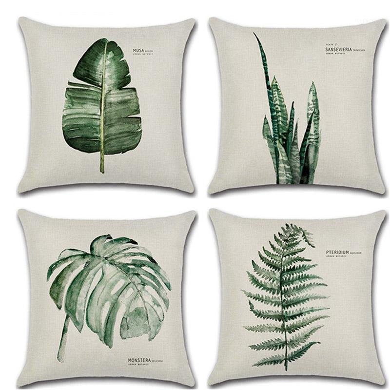 

Green Leaves Printing Pattern Pillowcase Plant Pillow Cover Polyester Pillow Case for Home Decor Cushion Cover 45cmx45m1, H04