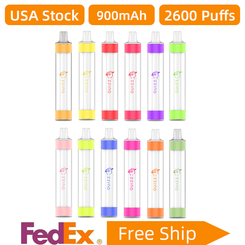 

US Warehouse Quizz RGB Flash Rechargeable 2600 Puffs cigarettes Disposable Vape Pod with 900mAh 9ml 100% Leakage Prevention
