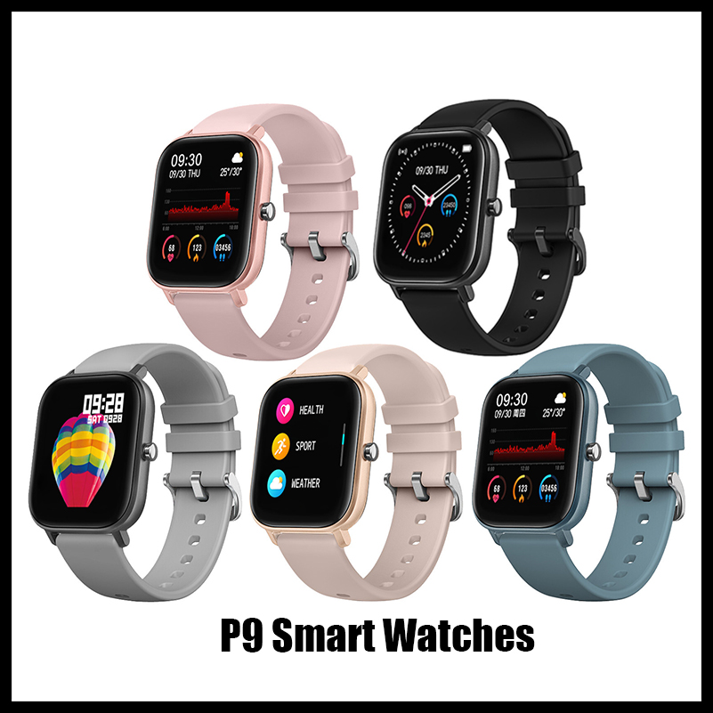 

Retail P9 Smart Watch Waterproof Fitness Tracker Sport For IOS Android phone Smartwatch Heart Rate Monitor Blood Pressure Functions