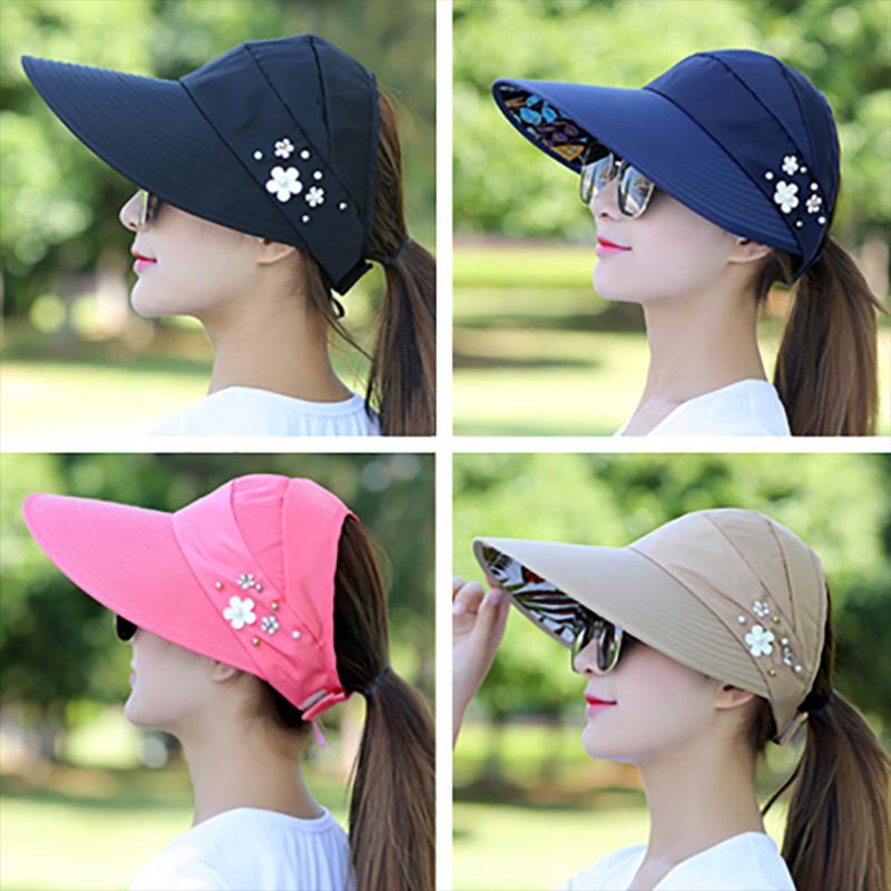 

Wide Brim Hats Summer Women's Sun Caps Fashion Baseball Tennis Fishing Hat Fisher Beach Casual UV Protection Horsetail Sport Cap Travelling, Black