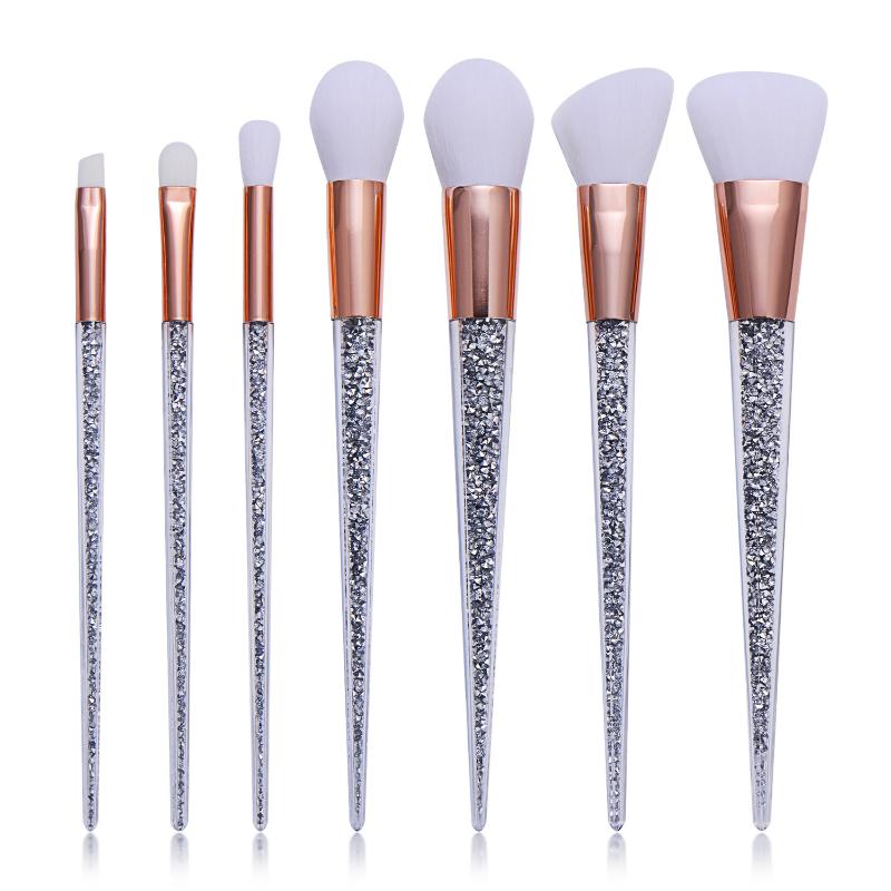 

7pcs/set Makeup Brushes crystal handles transparent particle makeup brush set beauty Women Beauty Glitter Make Up Brush Tools