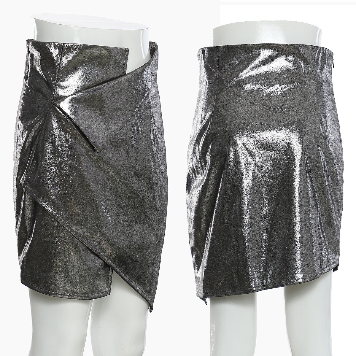 

New High Female Street Personality Irregular Mini Skirt Thin Bling Chic Designer Girl Leather Skirts Clothes Xq40, Picture color