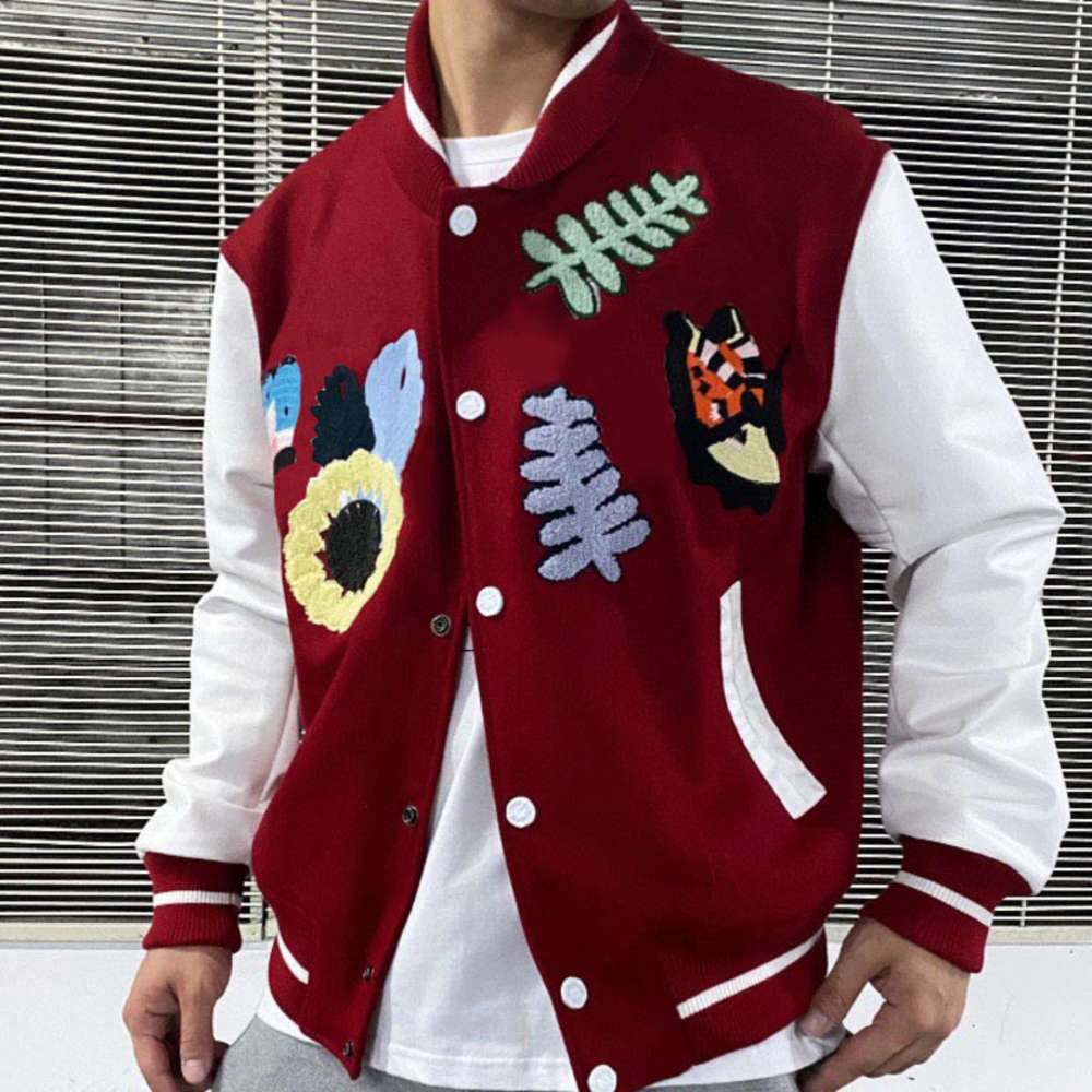 

Fashion Varsity Animal Letter Towel Embroidery Jackets Crochet Floral Baseball Jacket High Street Couples Women Mens Coat HFXHJK105, Black