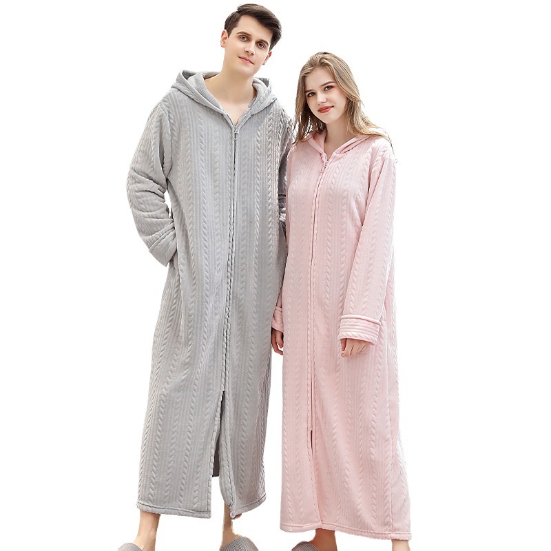 

2021 New Fall Long Winter Flannel Hoodie Nightgown for Woman Solid Zipper Ffy Female Hot Thick Sleepwear Released Ladies'bathrobe Sxoe, Red men