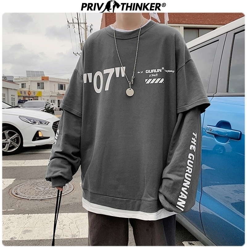 

Privathinker Harajuku Oversized Hoodie Men Fashion Letter Print Man Casual Sweatshirts Fake Two Piece Streetwear Pullovers Y200519, Darkgray(asiansize)