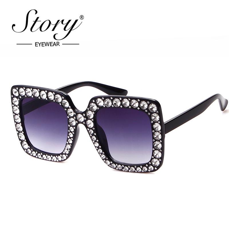 

STORY Brand 2020 Luxury Crystal Rhinestone Sunglasses Women Black Pink Oversized Sun Glasses Femal Square Fashion Shades