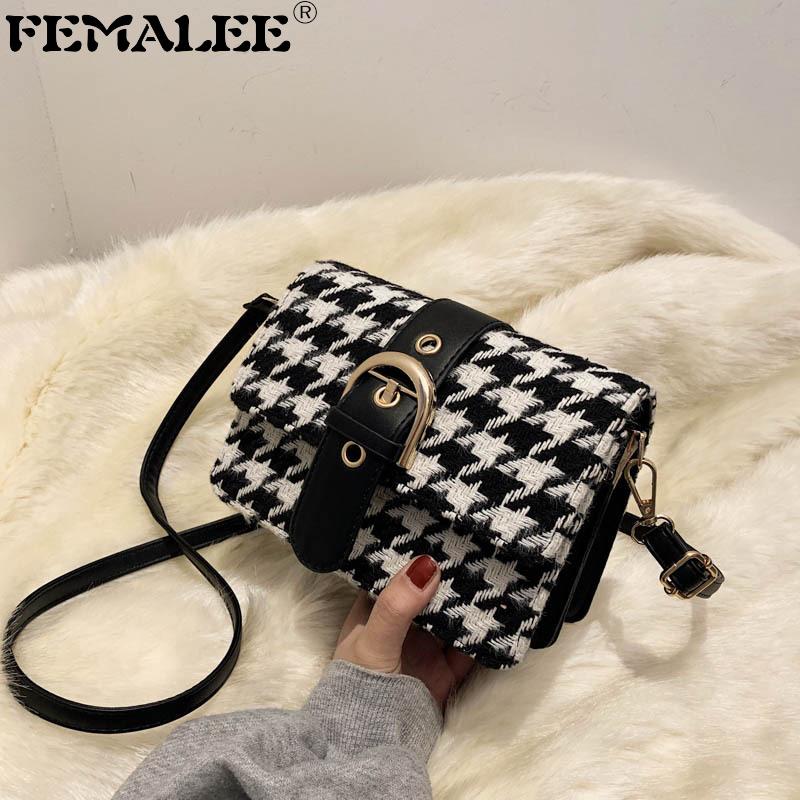 

2021 New Fashion Designer Houndstooth Shoulder Sac Lady Chains Plaid Belt Lock Crossbody Bags Luxury Women Vintage Messenger Bag, Beige