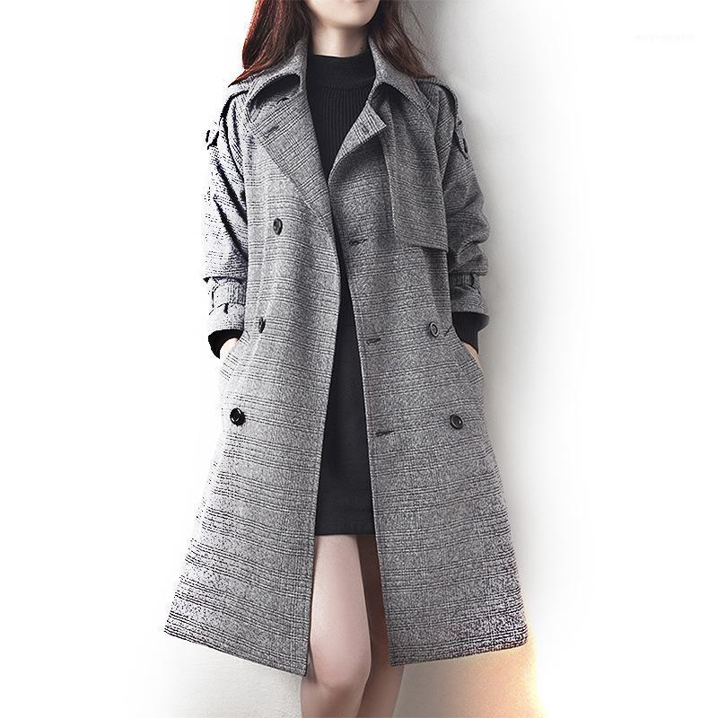 

2020 New Female Plaid Overcoat Coats Womens Windbreakers Autumn Trench Coat For Women Sashes Long Cape Manteau Femme Cloak1, Gray